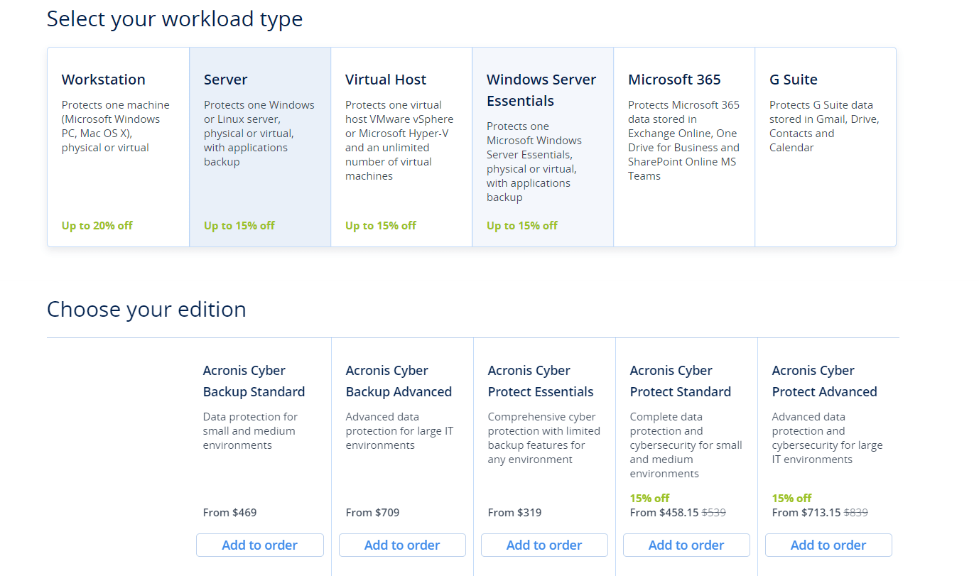 Acronis Pricing. - replication software